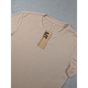 Nitagut Mens Tan Waffle Knit Crewneck Short Sleeve T-Shirt Size Medium NEW